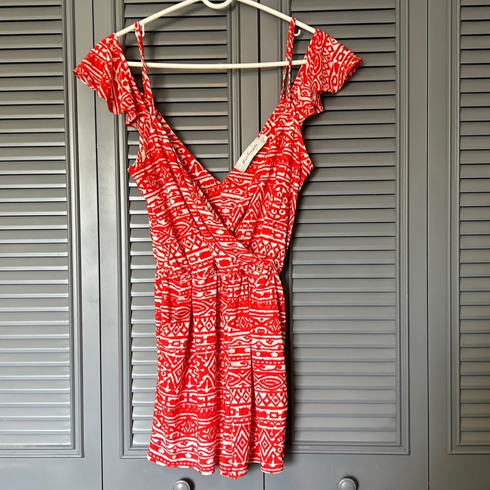 T-Bags : Cold Shoulder Orange Romper - Small